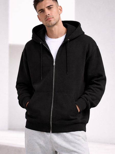 Plain Unisex Zip Hoodie