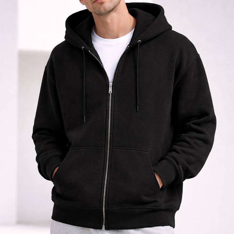 Plain Unisex Zip Hoodie