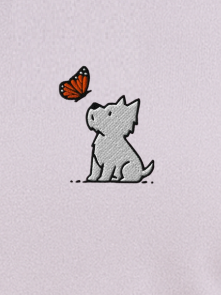 Dog and Butterfly Embroidery Unisex Sweatshirt