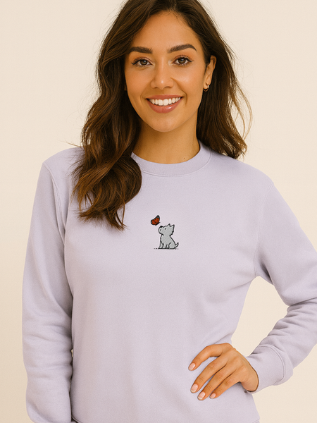 Dog and Butterfly Embroidery Unisex Sweatshirt